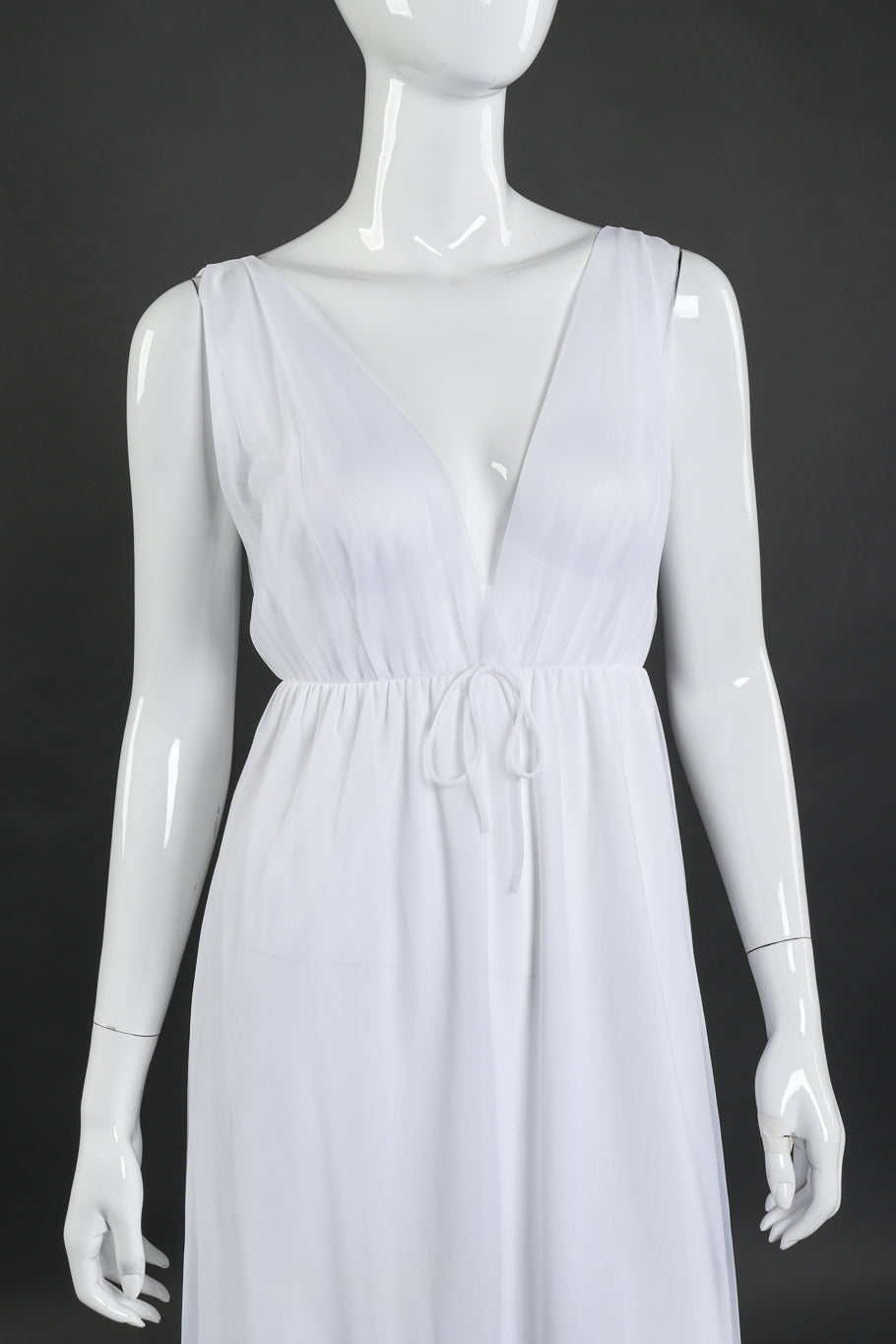 Vintage Sears Marabou Trim Robe & Nightgown Set dress front on mannequin closeup @recess la