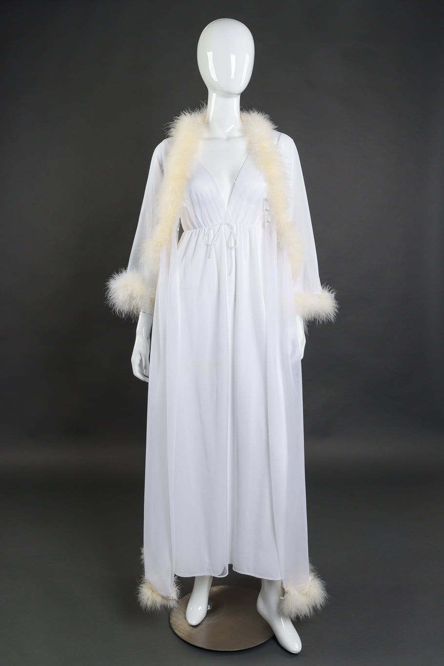 Vintage Sears Marabou Trim Robe & Nightgown Set robe open front on mannequin @recess la