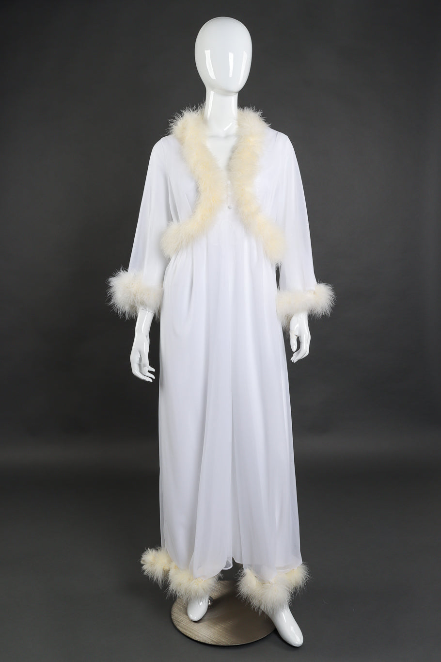 Vintage Sears Marabou Trim Robe & Nightgown Set front on mannequin @recess la