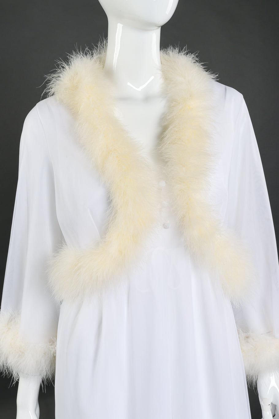 Vintage Sears Marabou Trim Robe & Nightgown Set front closeup on mannequin @recess la