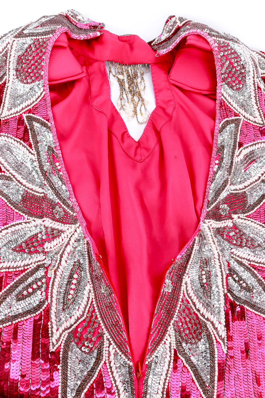 Vintage Sequins Originals Sequin Beaded Fringe Gown back keyhole opening @recess la