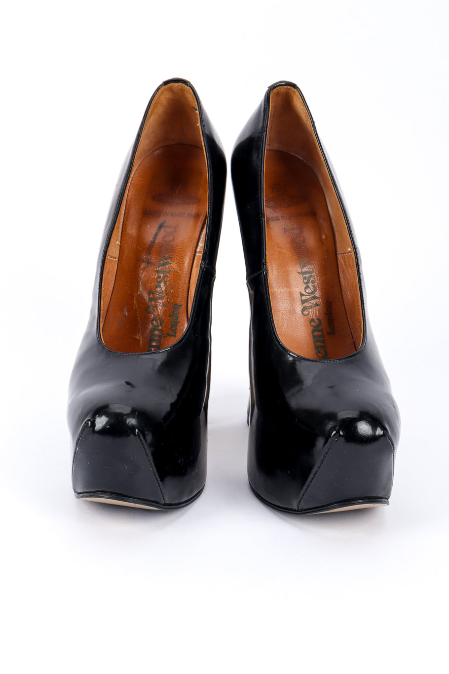 Vintage Vivienne Westwood 1993 F/W Patent Leather Elevated Court Shoe front @recessla