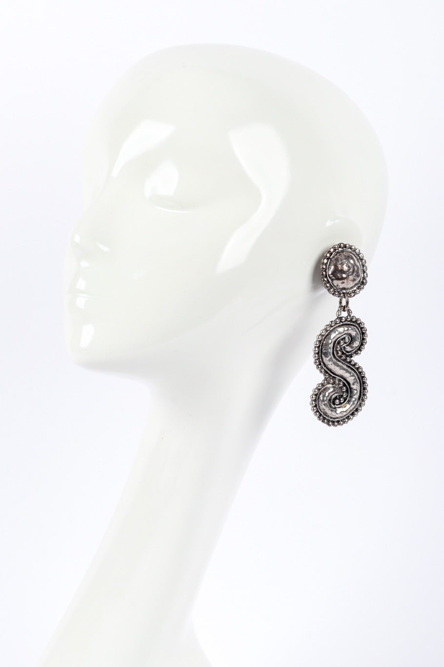 Vintage Edouard Rambaud S Scroll Drop Earrings on mannequin @recessla