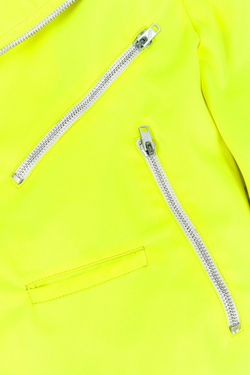 Day-Glo Moto Jacket & Skirt Set by Stephan Sprouse jacket zippers close  @recessla