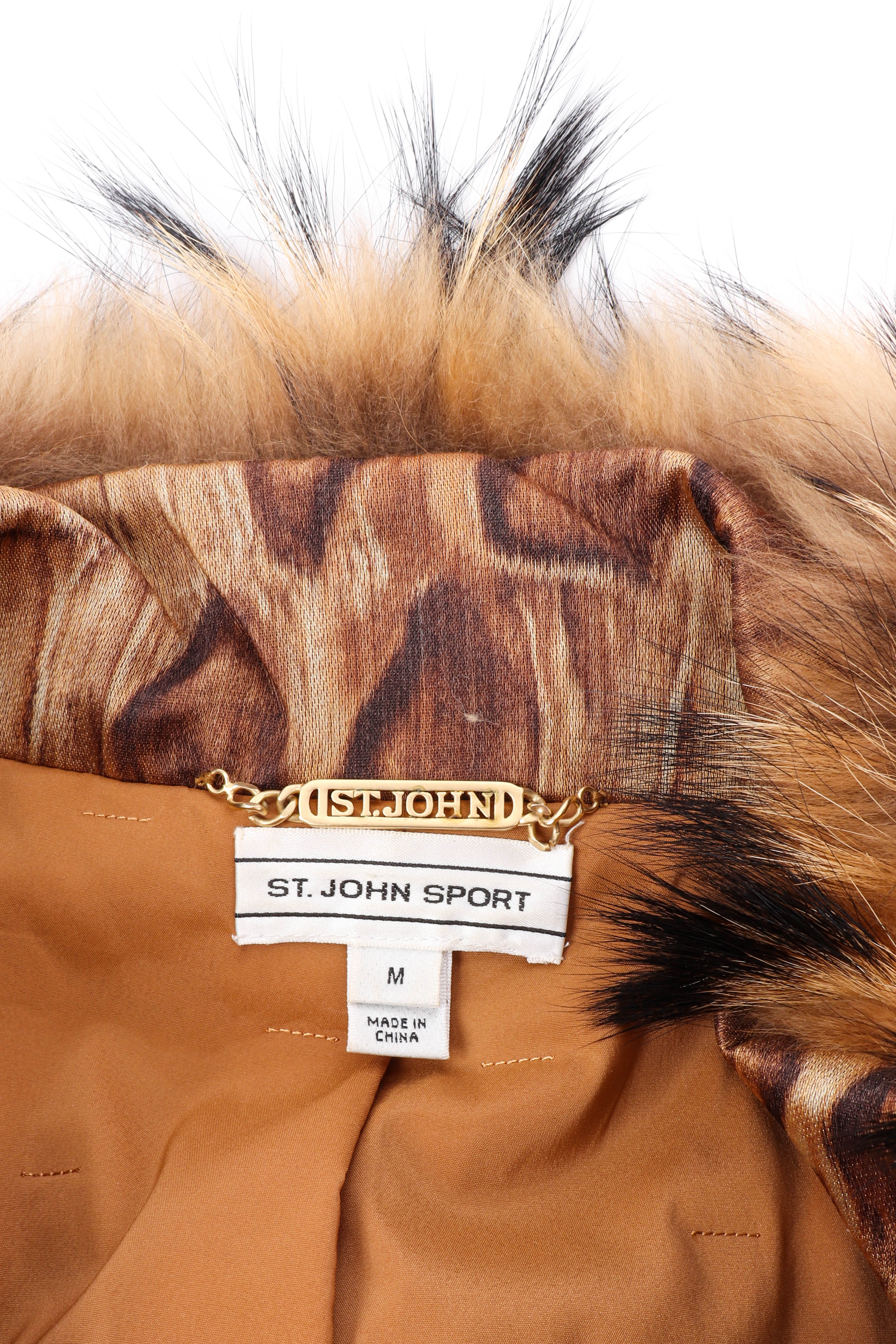Vintage St. John Sport Giraffe Print Fur Vest signature label @recessla