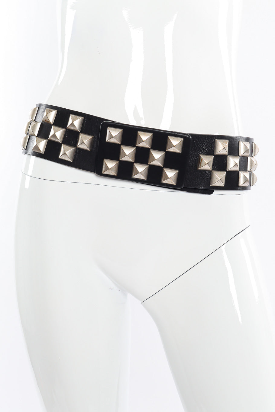 Studded leather statement belt by Streets Ahead on mannequin @recessla
