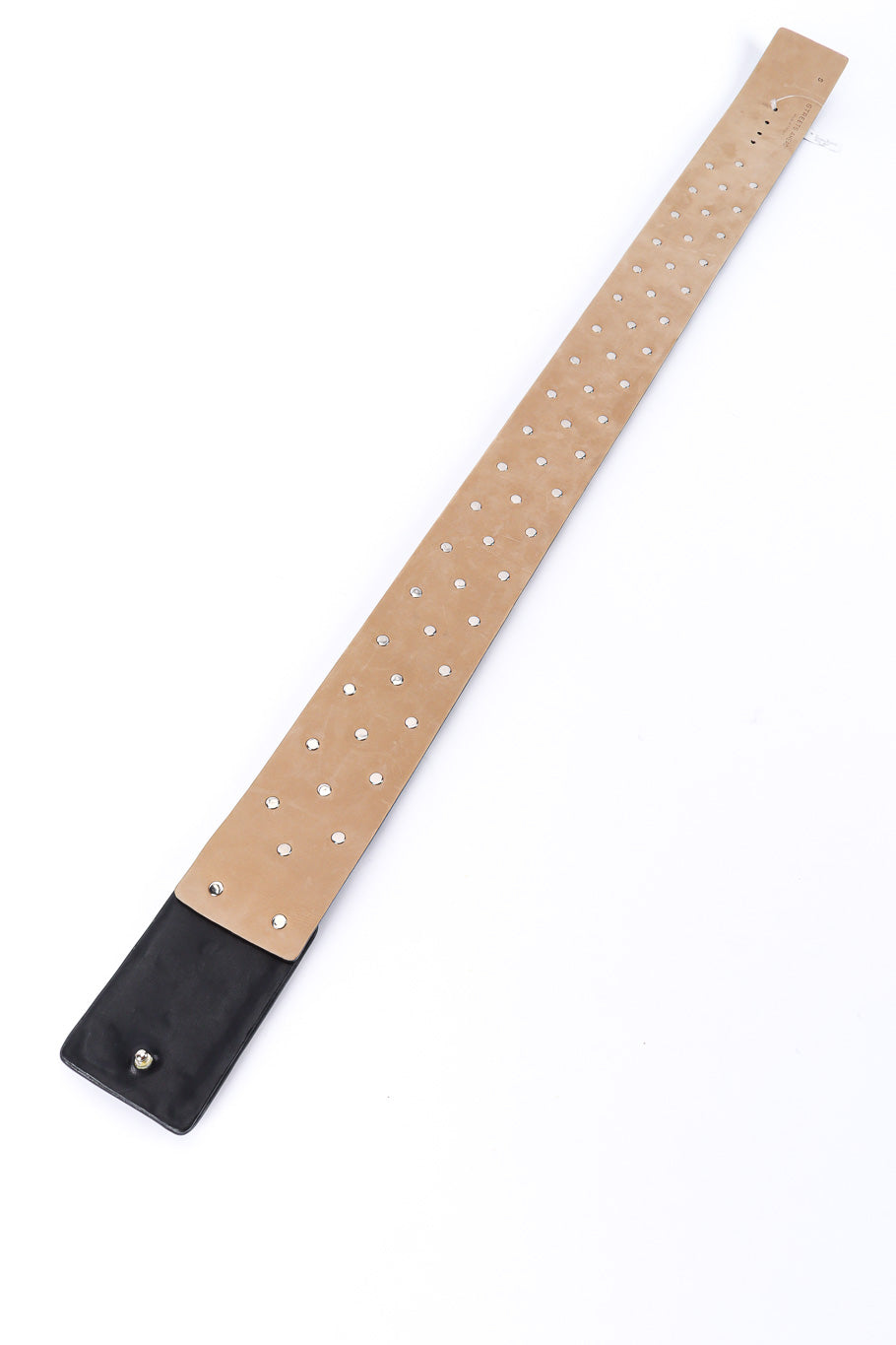 Studded leather statement belt by Streets Ahead straight flat lay inside @recessla