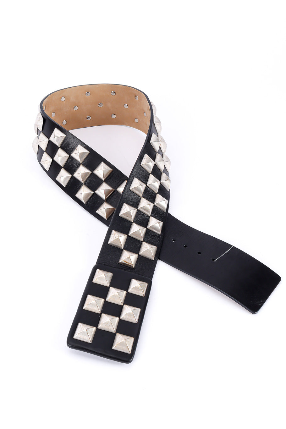 Studded leather statement belt by Streets Ahead looped flat lay @recessla