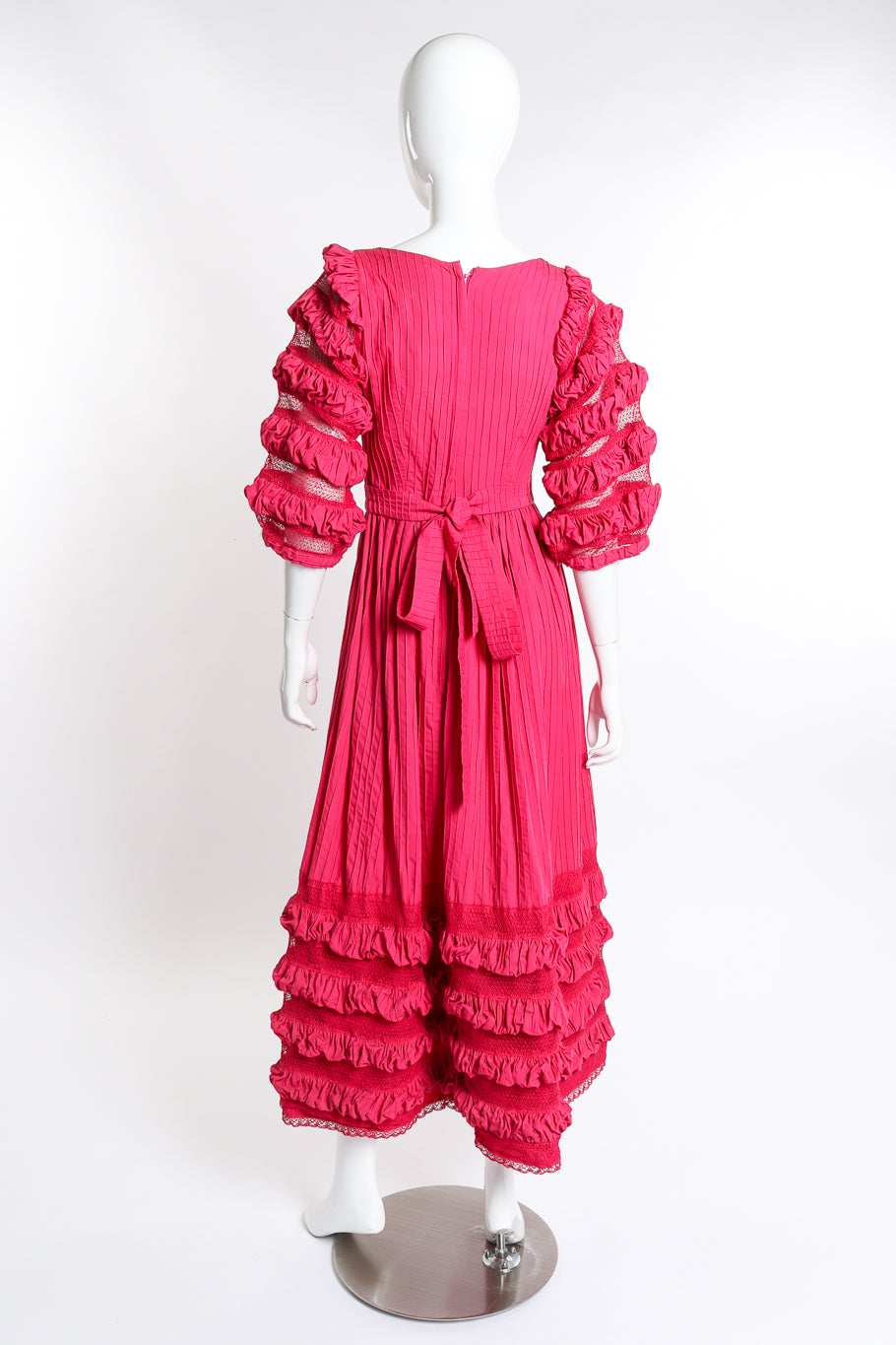 Vintage Tachi Castillo Mexican Pintuck Ruffle Dress back on mannequin @recess la