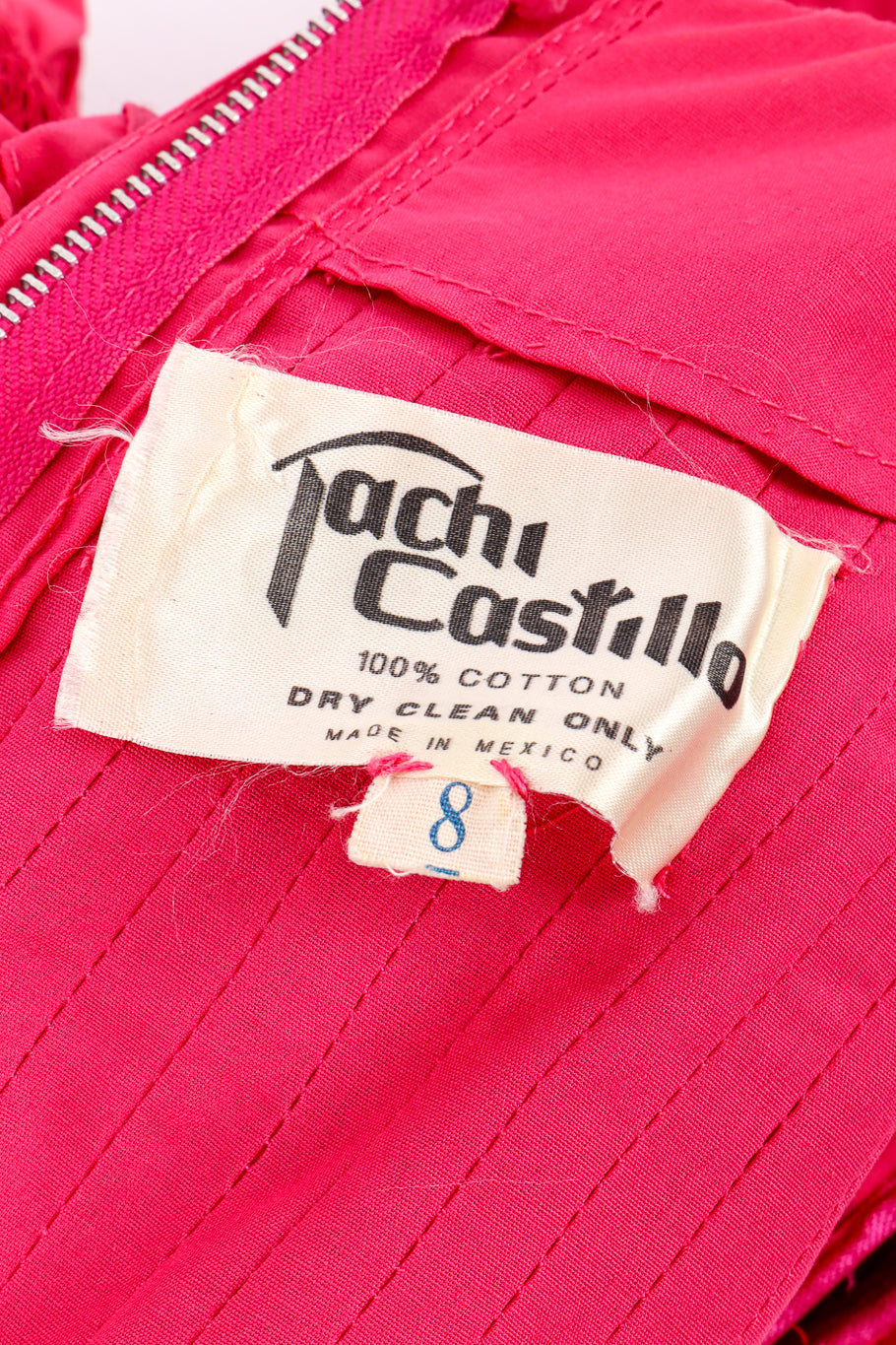 Vintage Tachi Castillo Mexican Pintuck Ruffle Dress signature label @recess la
