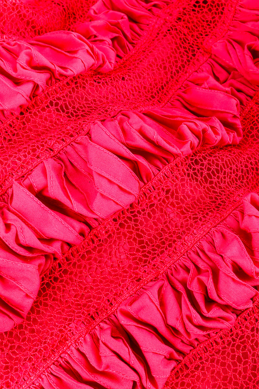 Vintage Tachi Castillo Mexican Pintuck Ruffle Dress ruffled pintuck and crochet fabric closeup @recess la
