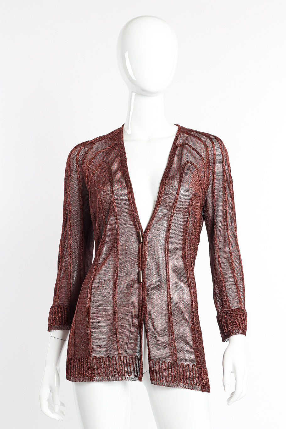 Vintage Thierry Mugler Metallic Cable Cardigan front on mannequin @recessla