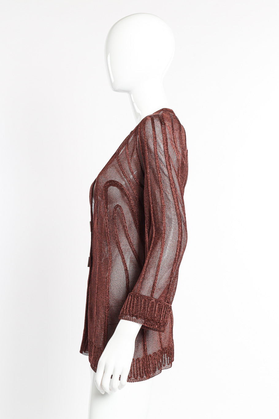 Vintage Thierry Mugler Metallic Cable Cardigan side on mannequin @recessla