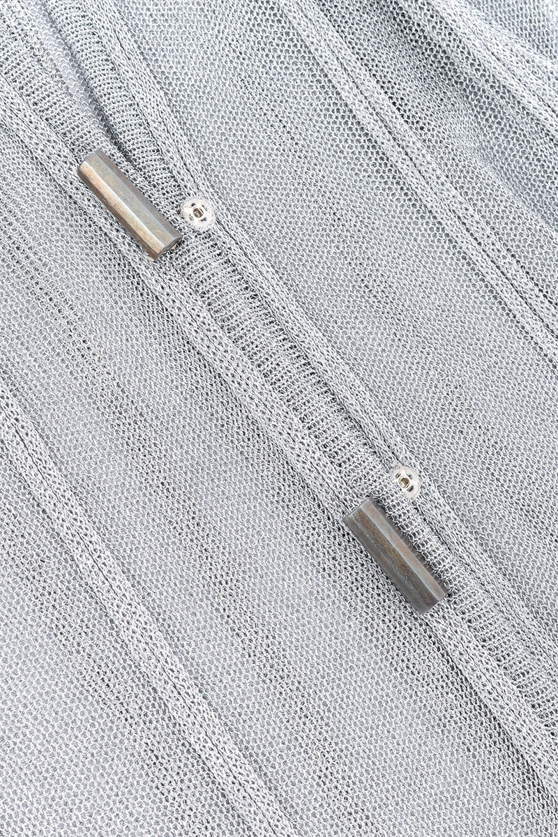 Vintage Thierry Mugler Metallic Cable Knit Cardigan button closure closeup @Recessla