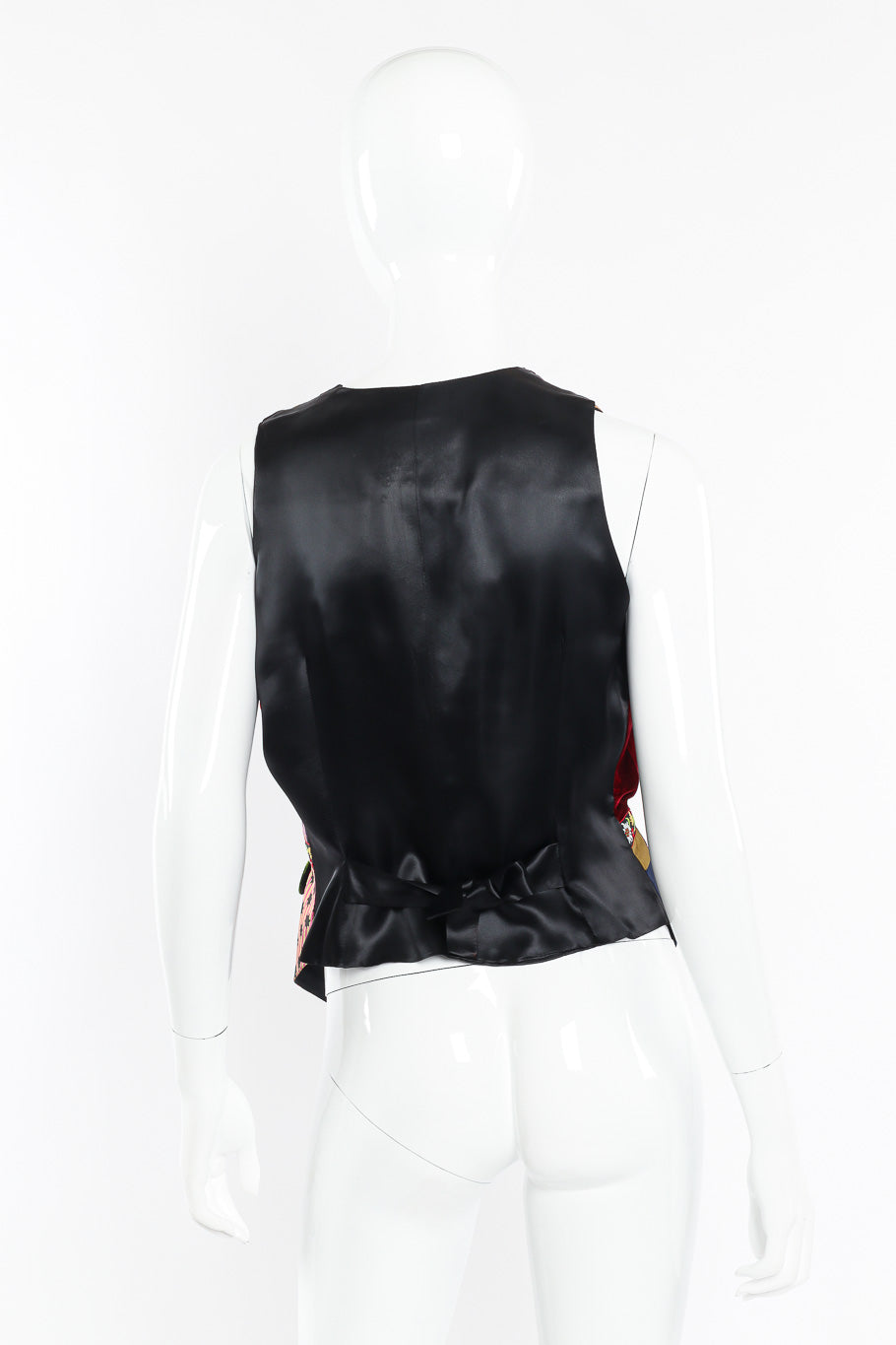 Silk and wool patchwork vest by Todd Oldham on mannequin back @recessla