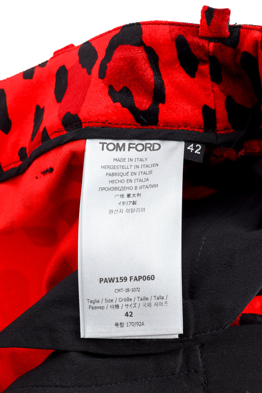 Tom Ford Velvet Animal Print Pant size label @recess la