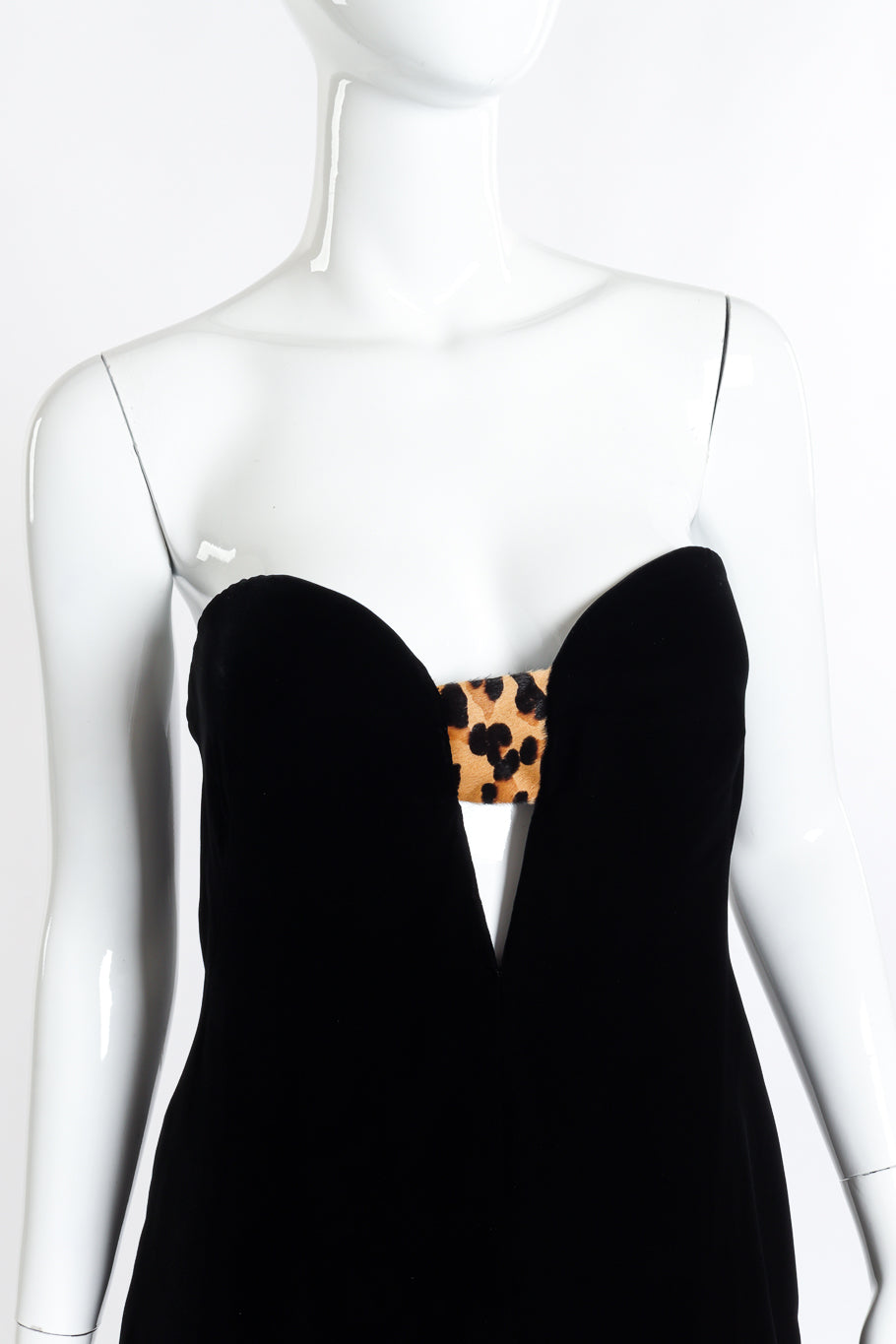 Tom Ford Strapless Velvet & Leopard Cutout Dress front on mannequin closeup @recess la