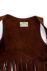 Vintage Trapper's Bay Long Fringe Suede Vest interior @recess la