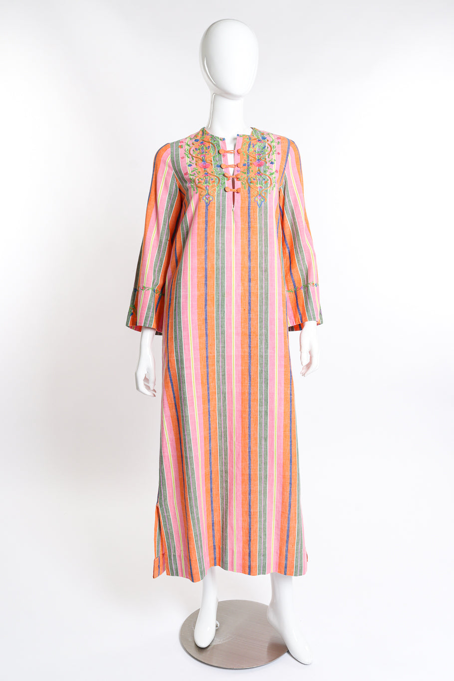 Vintage Tracy Lowe Embroidered Stripe Tunic Dress front on mannequin without belt @recess la
