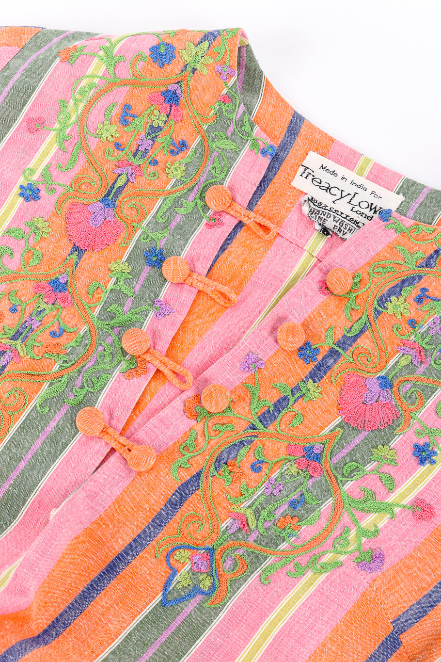 Vintage Tracy Lowe Embroidered Stripe Tunic Dress front embroidery closeup @recess la