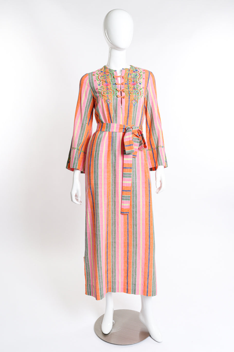 Vintage Tracy Lowe Embroidered Stripe Tunic Dress front on mannequin @recess la