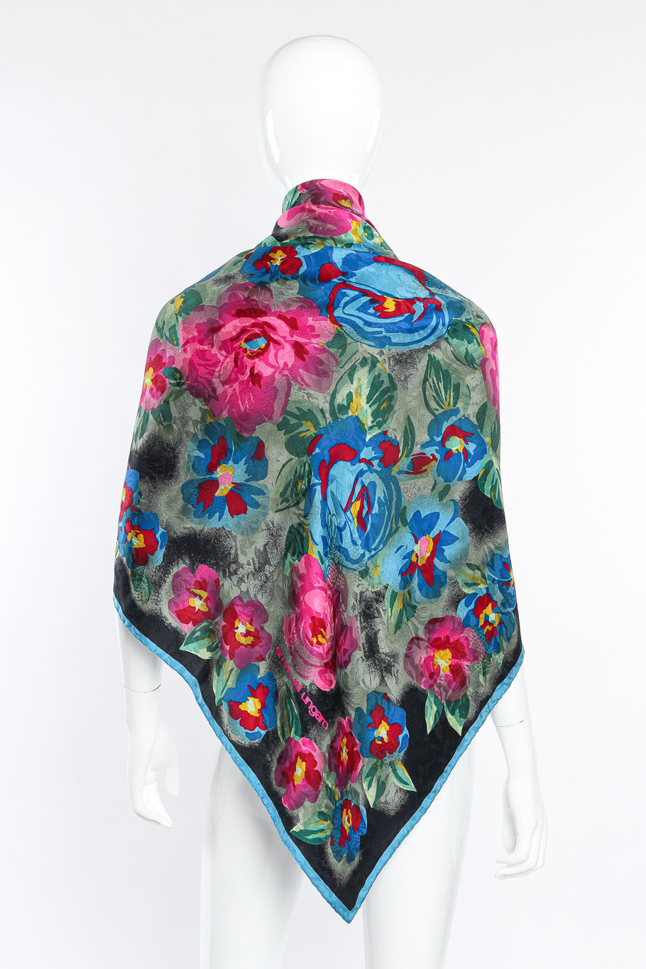 Silk floral scarf by Emanuel Ungaro around mannequin back @recessla