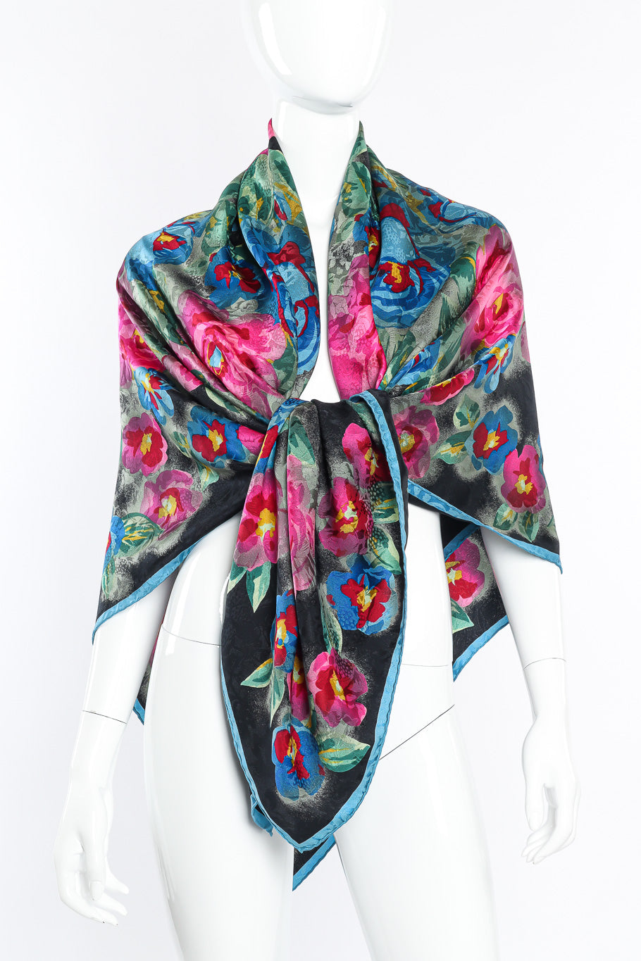 Silk floral scarf by Emanuel Ungaro tied around mannequin shoulders @recessla