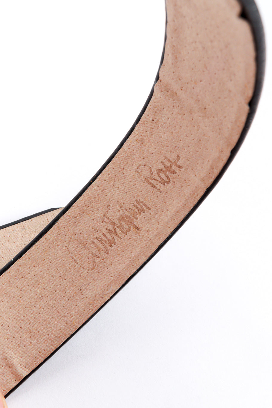 Vintage C. Ross Unicorn Buckle Leather Belt signature on lining closeup @recess la