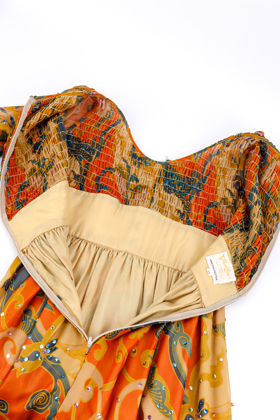 Vintage Valentina Shirred Sequin Maxi Dress unzipped view of interior @recessla