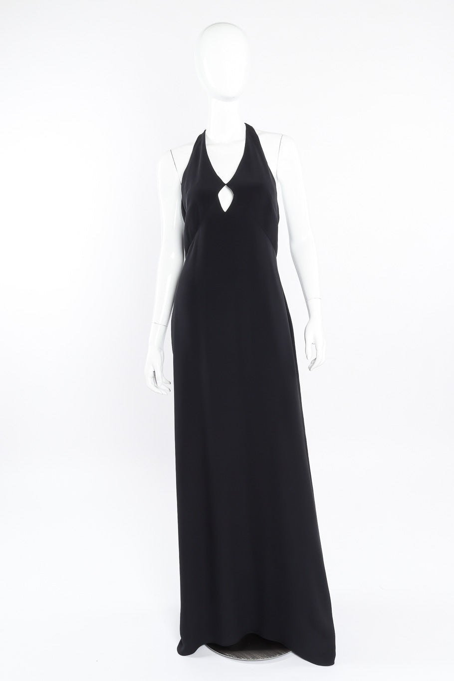 Valentino open back halter gown on full front view on mannequin @recessla