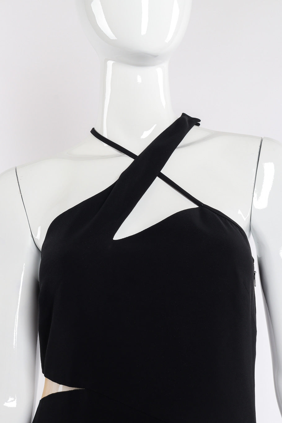 Versace Asymmetric Cut-Out Dress crossover straps front view closeup @Recessla