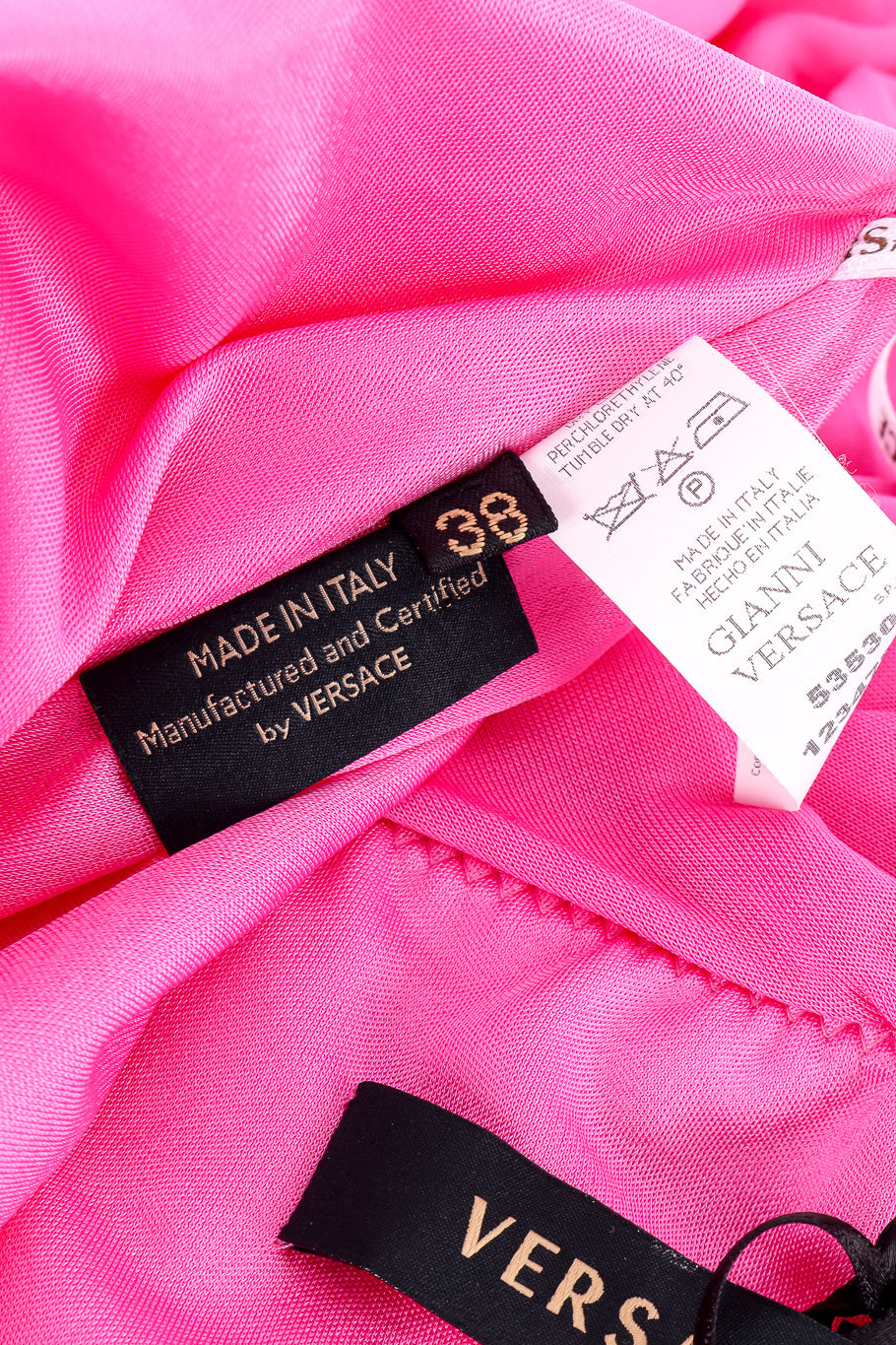 Versace Ruche One-Shoulder Dress size and fabric content label closeup @Recessla