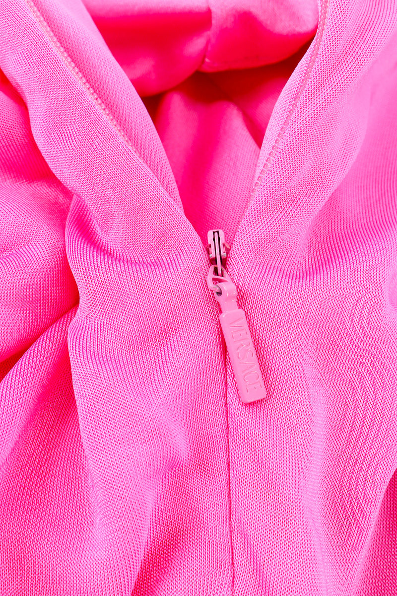Versace Ruche One-Shoulder Dress zipper closure closeup @Recessla