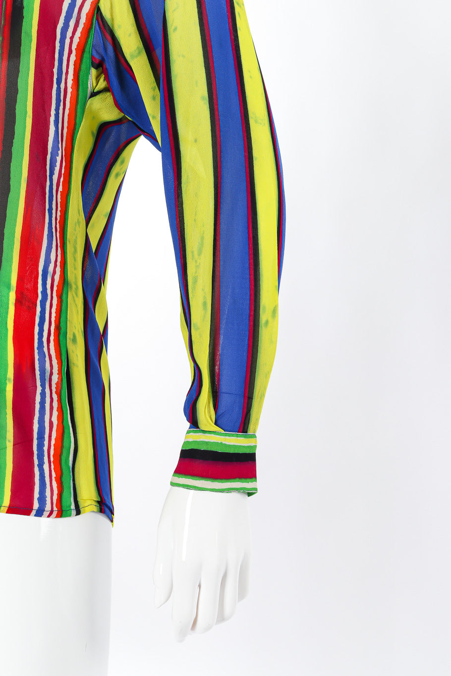 Vintage Versus Versace RYGB Long Sleeve Button Up front sleeve closeup @Recessla
