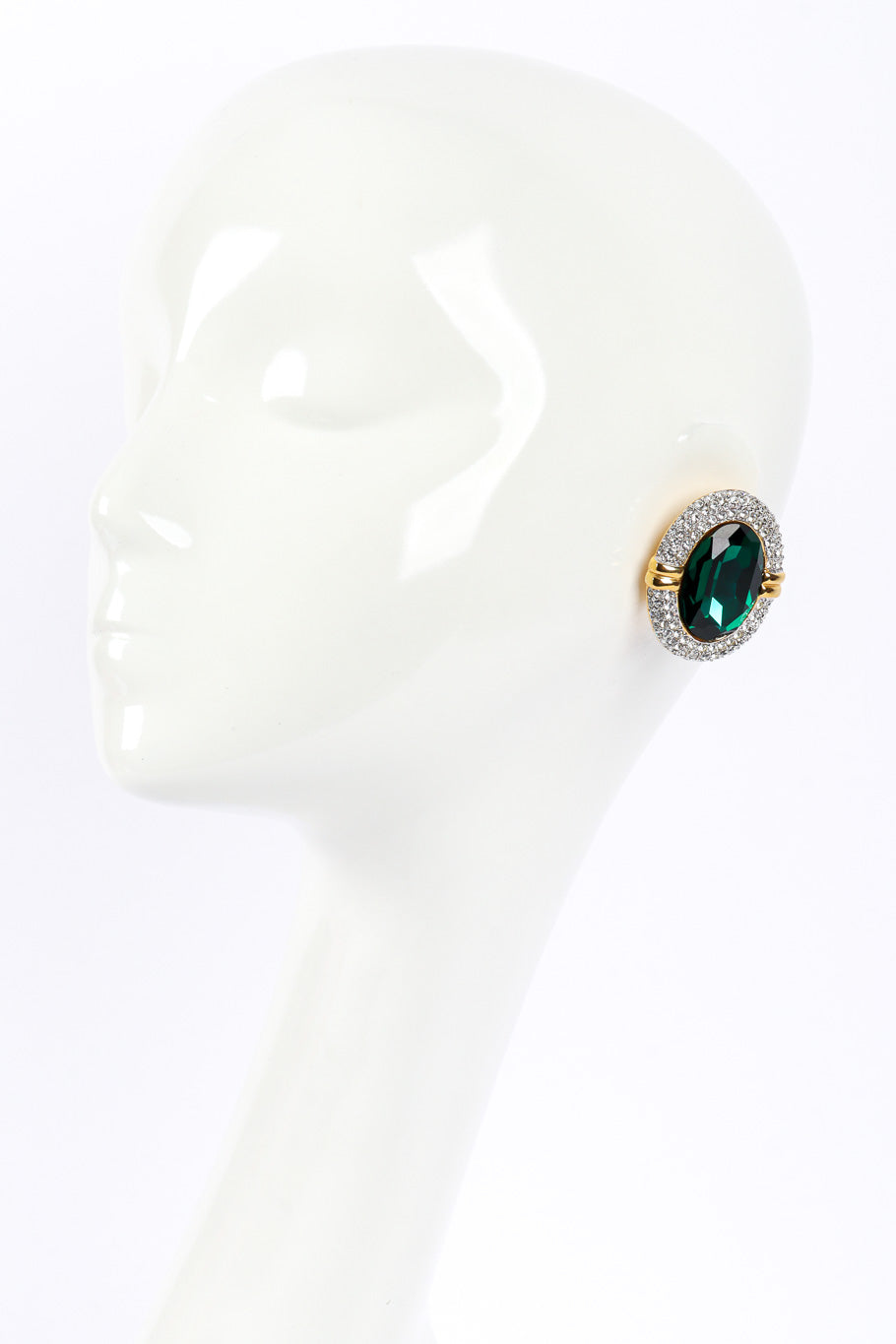 Emerald Oval Earrings by Valentino on mannequin head @recessla
