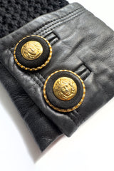 Vintage Gianni Versace Leather Trim Knit Cardigan button detail @recess la