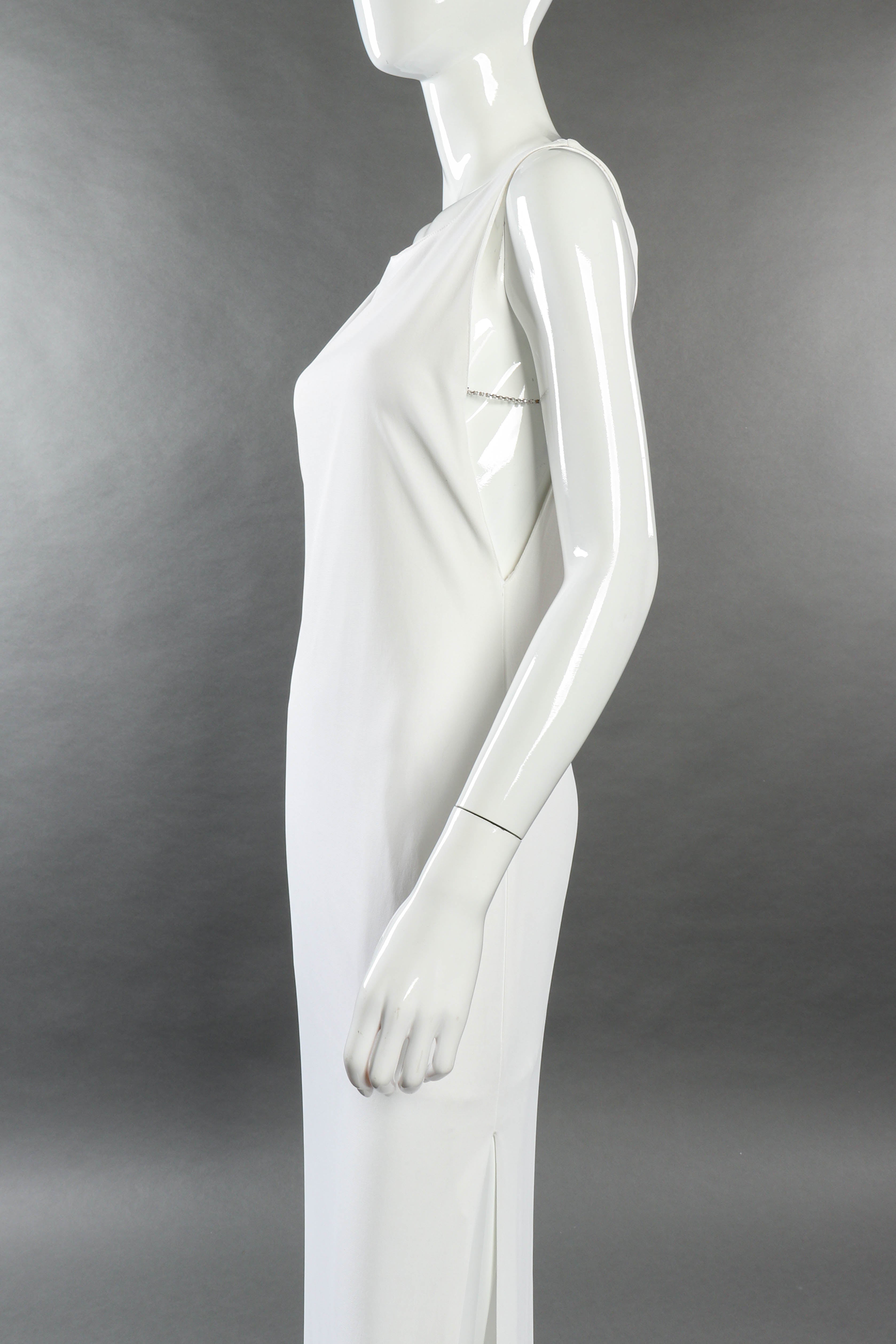 Vintage Versus Gianni Versace Crystal Cutout Sheath Dress side on mannequin closeup @recessla