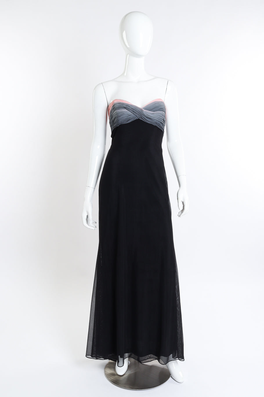 Vintage Vicky Tiel Couture Ruched Ombre Strapless Gown front on mannequin @recessla