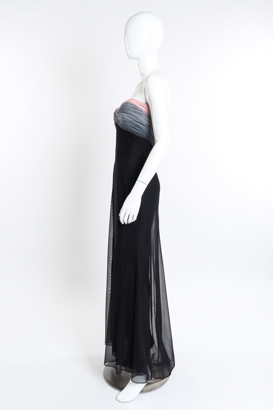 Vintage Vicky Tiel Couture Ruched Ombre Strapless Gown side on mannequin @recessla