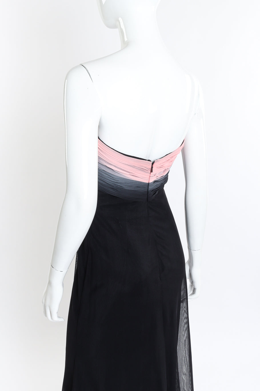 Vintage Vicky Tiel Couture Ruched Ombre Strapless Gown back on mannequin closeup @recessla