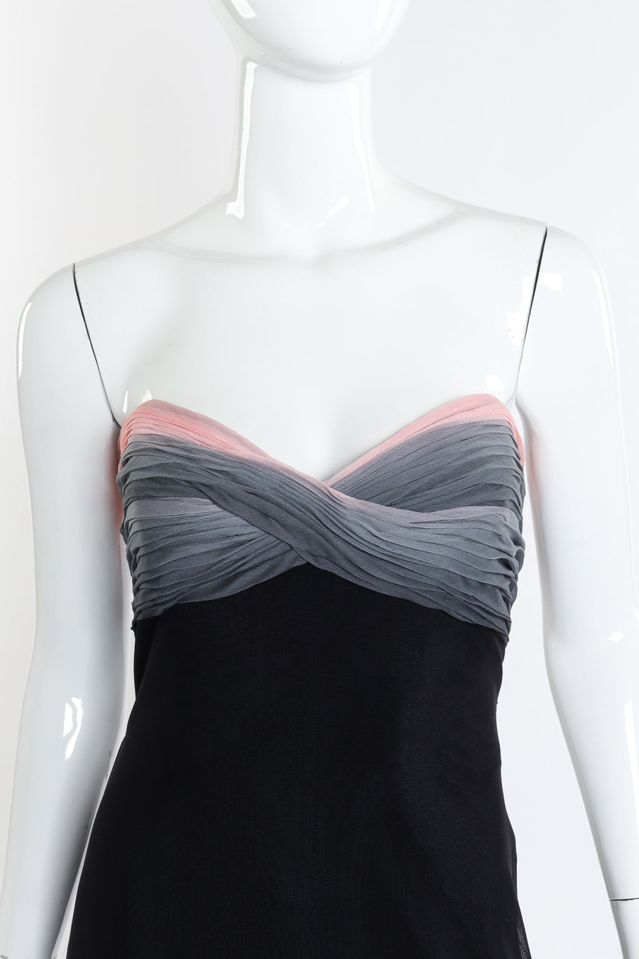 Vintage Vicky Tiel Couture Ruched Ombre Strapless Gown front on mannequin closeup @recessla