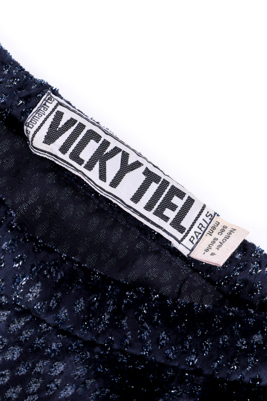 Vicky Tiel Metallic Silk Velvet Skirt signature label closeup @recessla