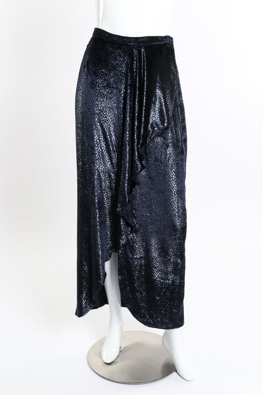 Vicky Tiel Metallic Silk Velvet Skirt front on mannequin @recessla