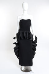 Vintage Victor Costa Strapless Pleated Peplum Dress front on mannequin @recess la
