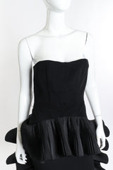 Vintage Victor Costa Strapless Pleated Peplum Dress front on mannequin closeup @recess la
