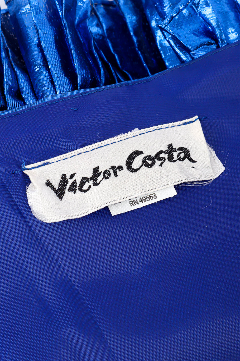 Vintage Victor Costa Metallic Ruffle Gown signature label closeup @recessla