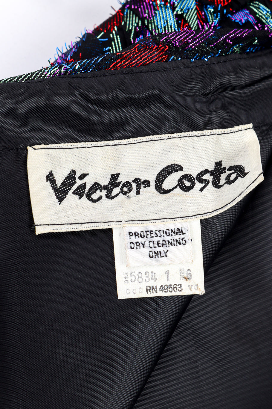 Vintage Victor Costa Metallic Velvet Ruffle Dress signature label closeup @recess la