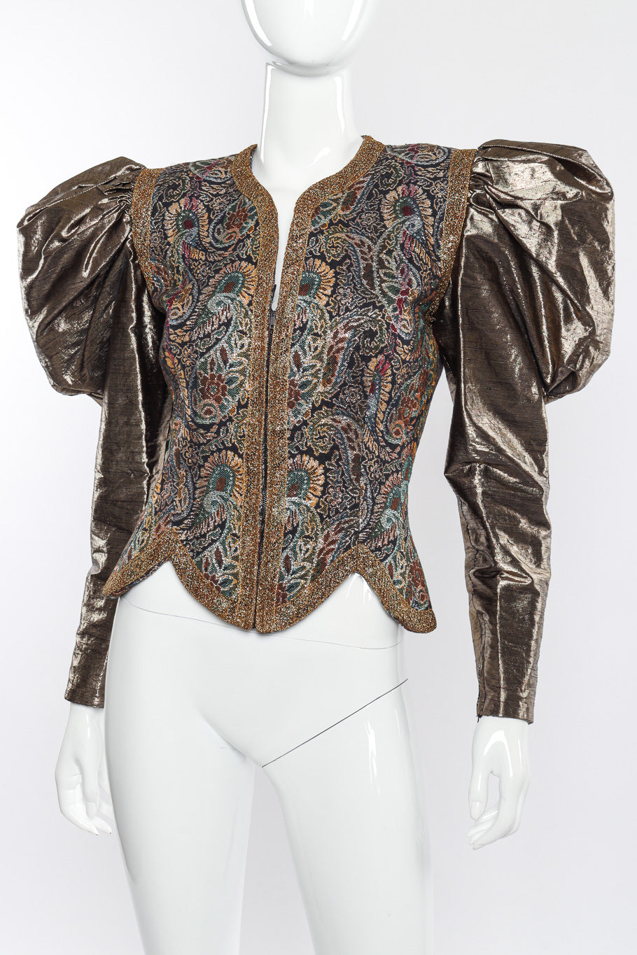 Vintage Victor Costa Paisley Puff Sleeve Jacket front on mannequin closeup @recessla