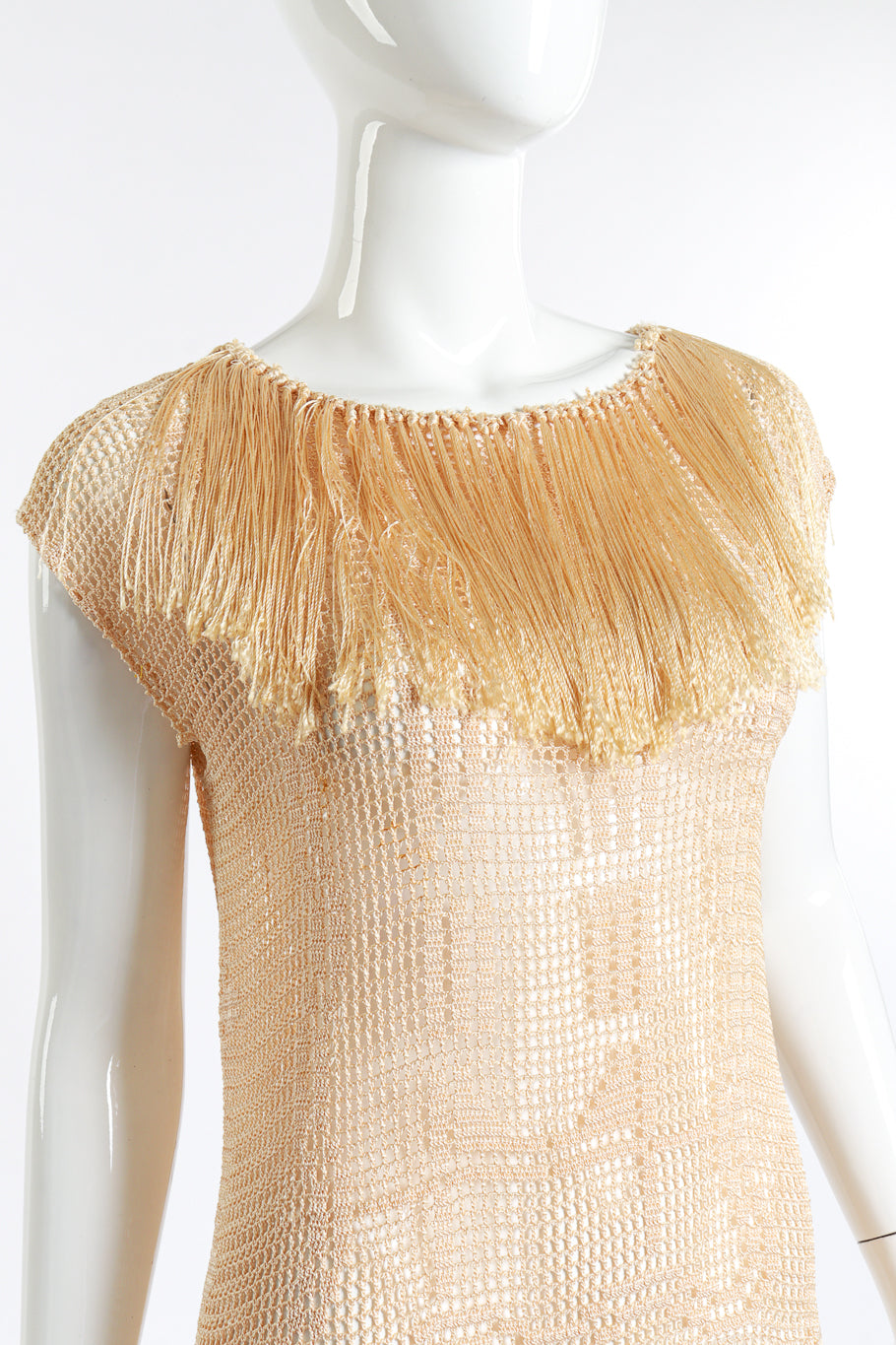 Vintage Crochet Flapper Fringe Dress front detail mannequin @RECESS LA