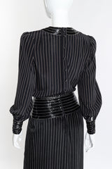 Vintage Adele Simpson Beaded Pinstripe Dress back on mannequin closeup @recess la